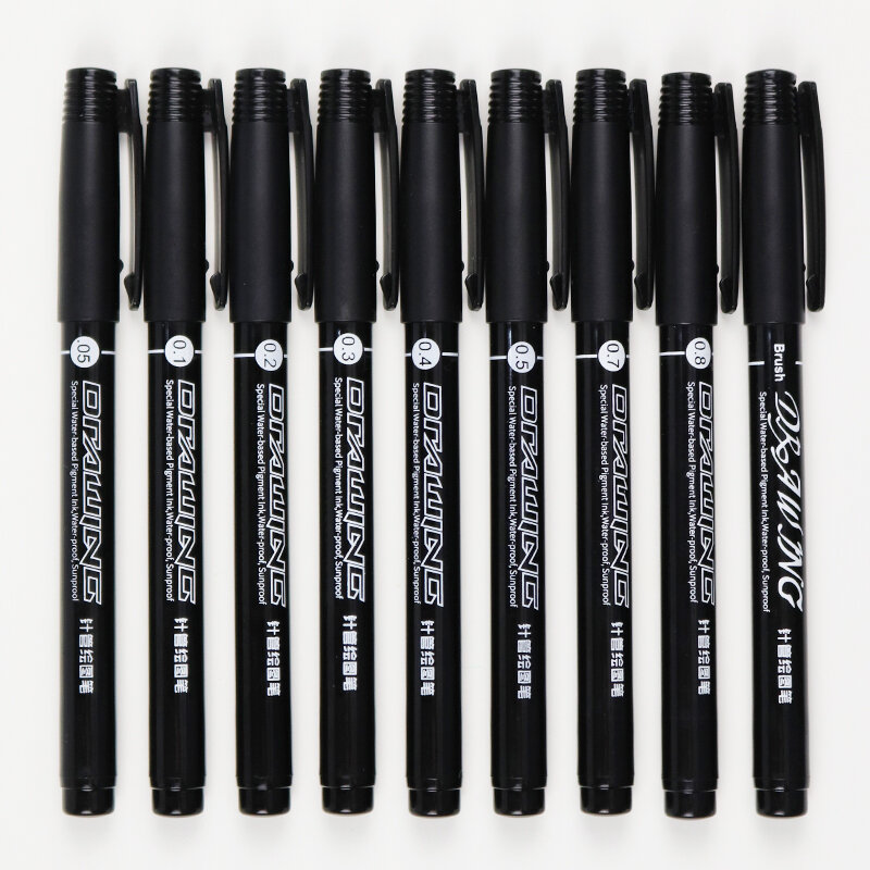 Know 8+1 pcs Needle Drawing Pen Set Needle Tip Graphic Pen 0.05/0.1/0.2/0.3/0.4/0.5/0.7/0.8/Brush Cartoon Sketch Strokes G-0969T
