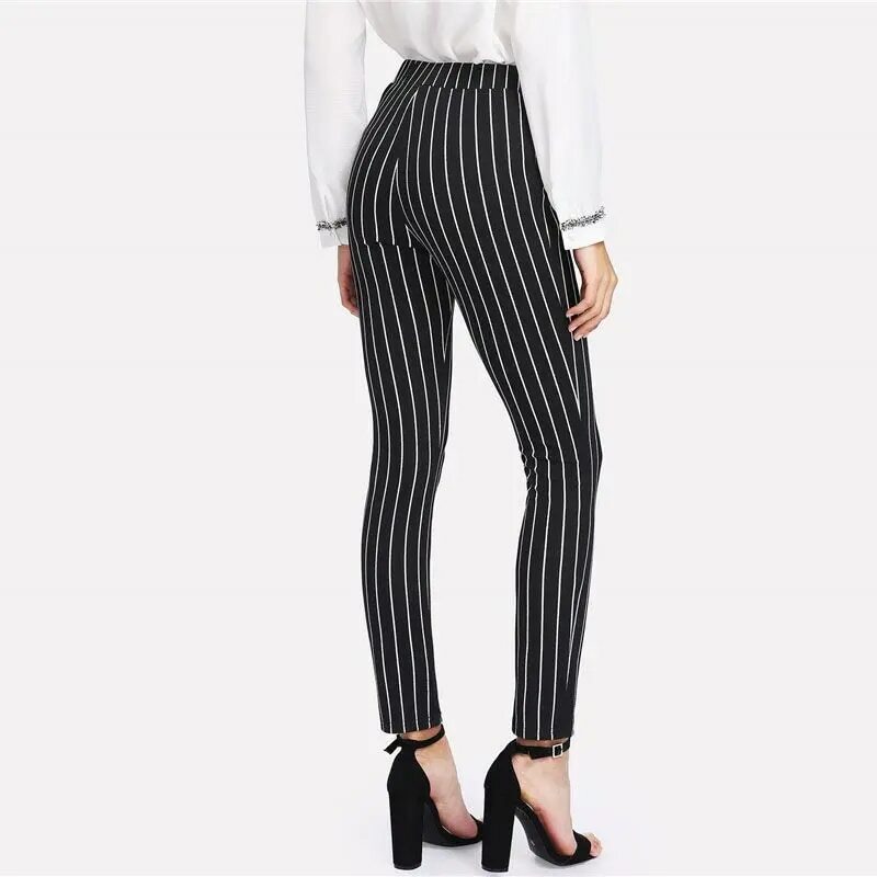 Women's Cool Striped Slim Pencil Pants Breathable Professional Ol New Style Autumn Pencil Pants Lift Hips Black Stripe Leggings