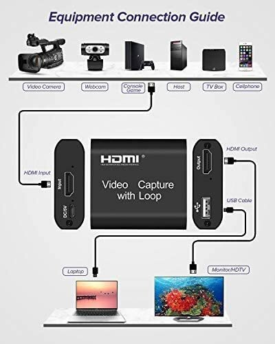Dispositivo de captura de vídeo, 4k, usb 2.0, dispositivo de placa de captura de vídeo com laço para captura de jogo para transmissão ao vivo, conversor de gravador de vídeo para ps3, ps4, xbox