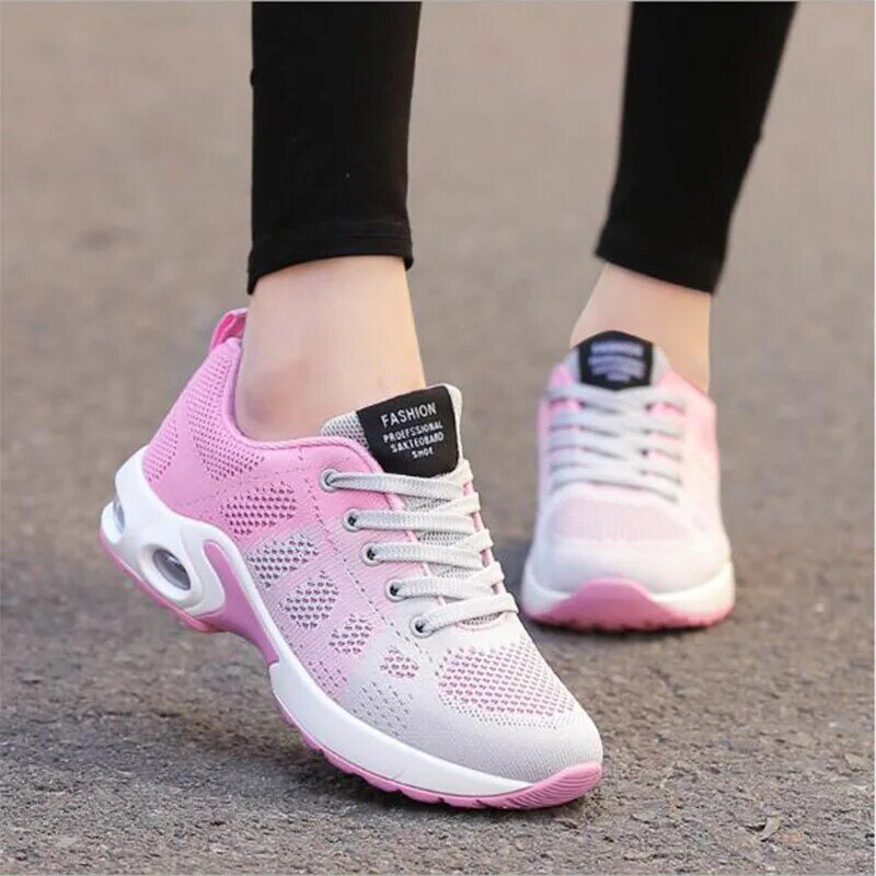 Zapatillas de deporte para mujer, zapatos deportivos transpirables, ligeros y cómodos, con cordones y cojín de aire, para correr y gimnasio