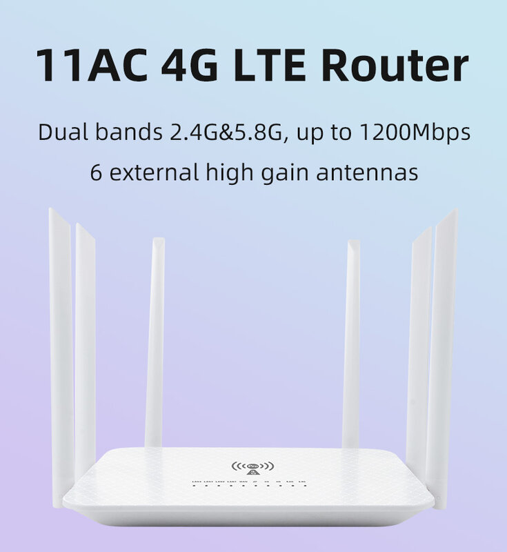 2.4G 5.8G Dual Band 1200Mbps CAT6ปลดล็อก4G WIFI Router 32ผู้ใช้ Wifi 4G Router แบบพกพา Wifi Hotspot กับซิมการ์ดสล็อต