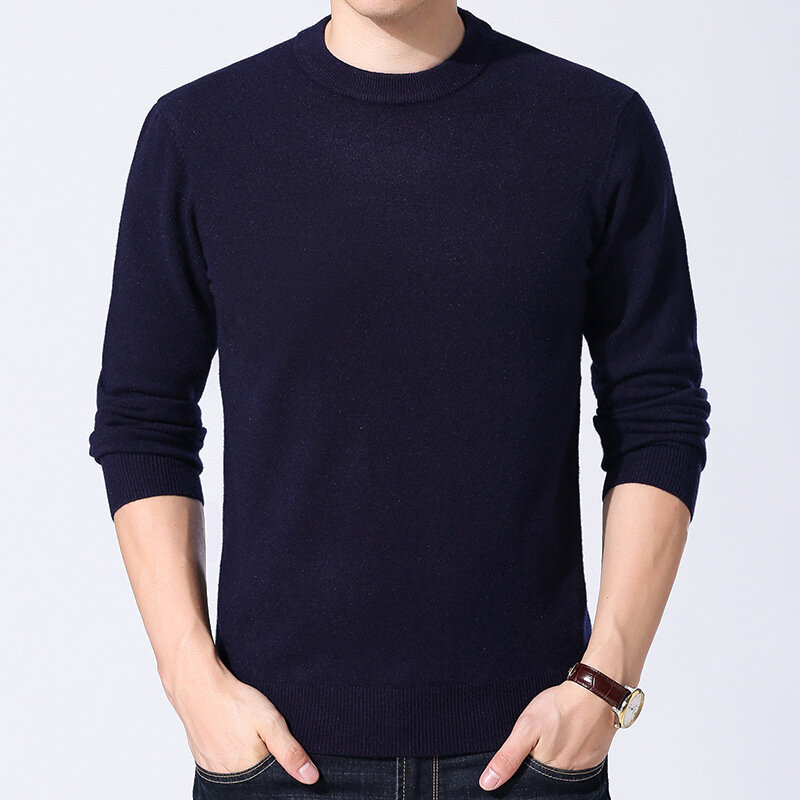 Suéter grueso de estilo coreano para hombre y mujer, Jersey ajustado de manga larga de Color sólido, de lana, cuello redondo, Pul, novedad, Invierno
