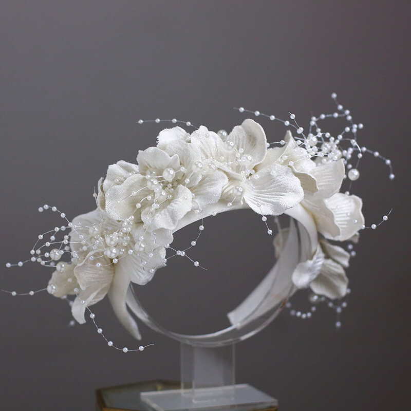 Ikat Rambut Bunga Putih Prancis Aksesori Rambut Wanita Elegan Tiara Pernikahan Pengantin