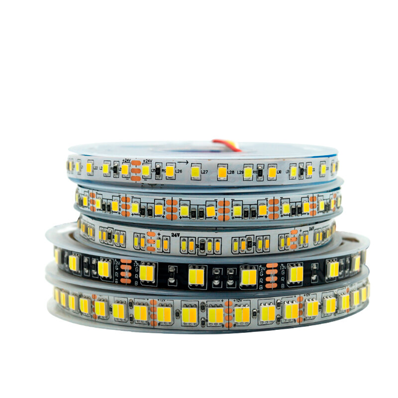 Tira de luces LED CCT de doble Color, cinta de luz Flexible con temperatura ajustable, 60LED/M, 120LED/M, 180LED/M, IP20/IP65, 5M, 5050, 2835