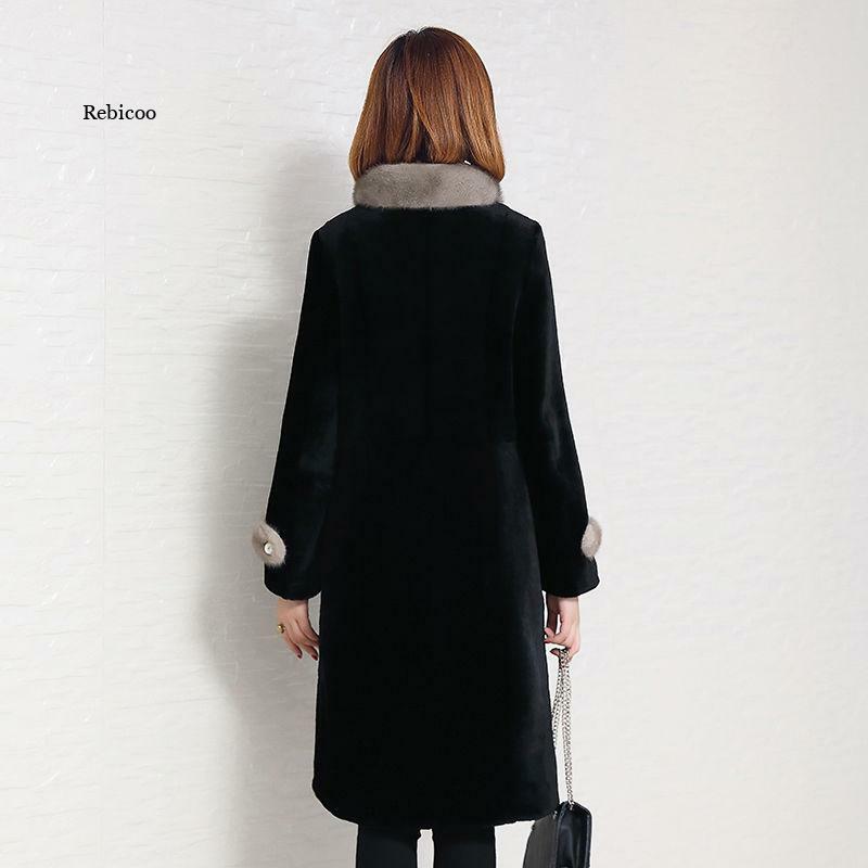 Abrigo de piel de visón artificial para mujer, abrigo largo de piel de imitación, ajustado, con cintura baja, de talla grande 5Xl, para invierno, nuevo