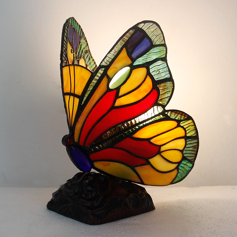 Artpad vitrais tiffany borboleta lâmpadas com eua/ue plug in e27 quarto de cabeceira led luz borboleta para mesa noite luminárias