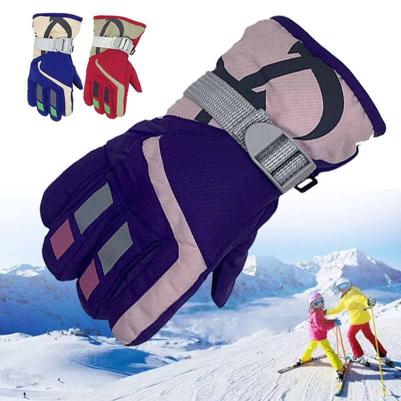1ペア子供男の子女子冬暖かい防風スポーツスキー手袋子供通気性調節可能なグローブ屋外ミトン冬の手袋