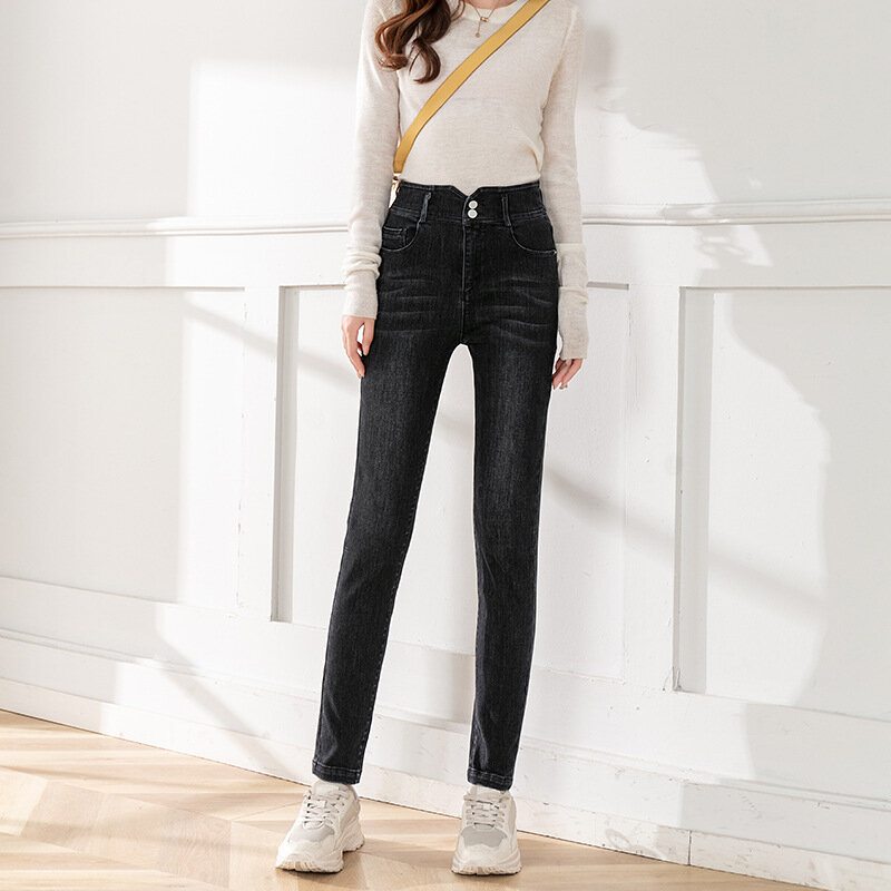 Осень 2021, женские эластичные облегающие брюки с высокой талией, Новые укороченные брюки-карандаш