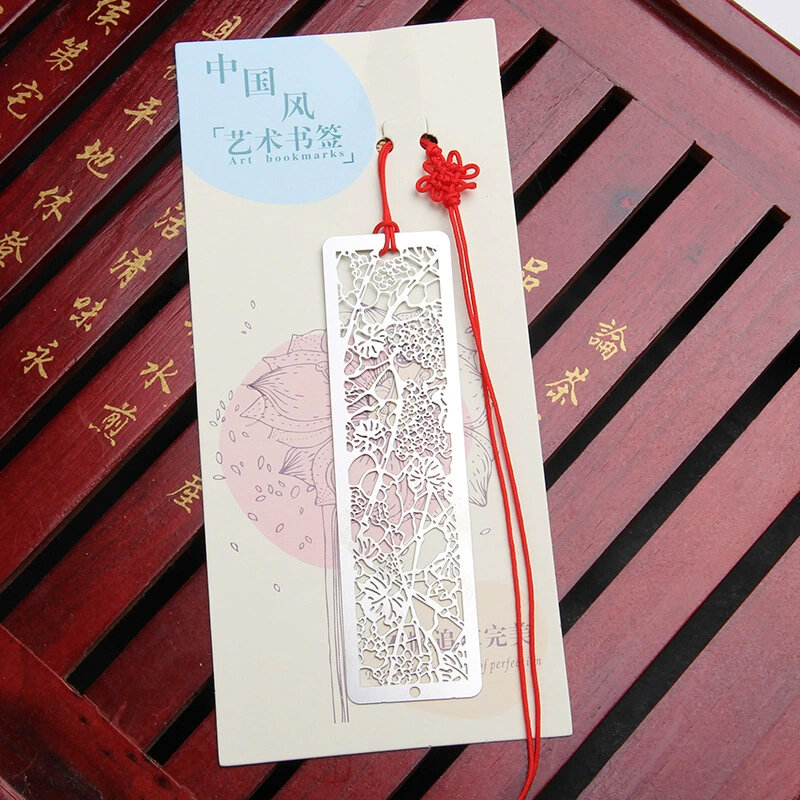 Multifuncional oco marcador de metal régua de aço inoxidável estilo chinês guia para livros artigos de papelaria material escritório do estudante