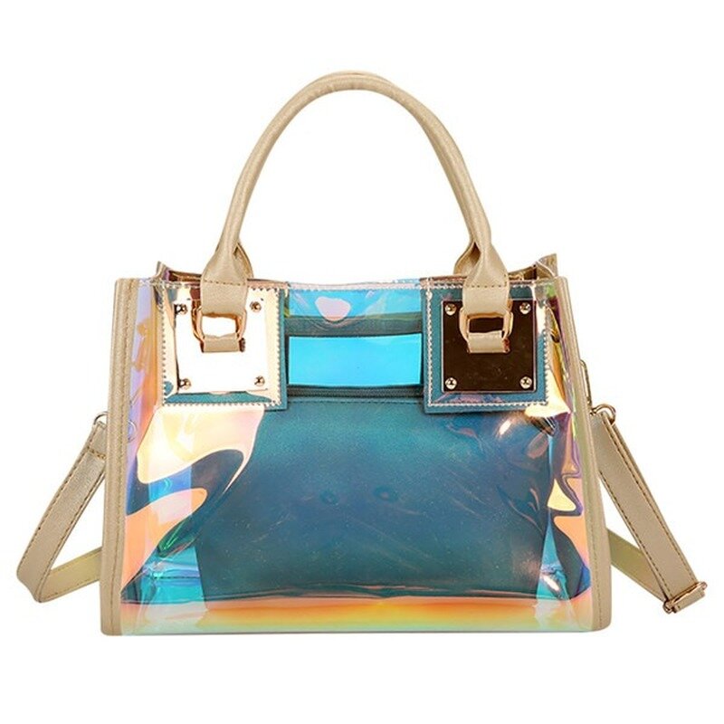 Bolso de PVC transparente para mujer, bolsa de mensajero multifunción de Color, bolso de mano con cremallera, bolso de hombro láser de lujo