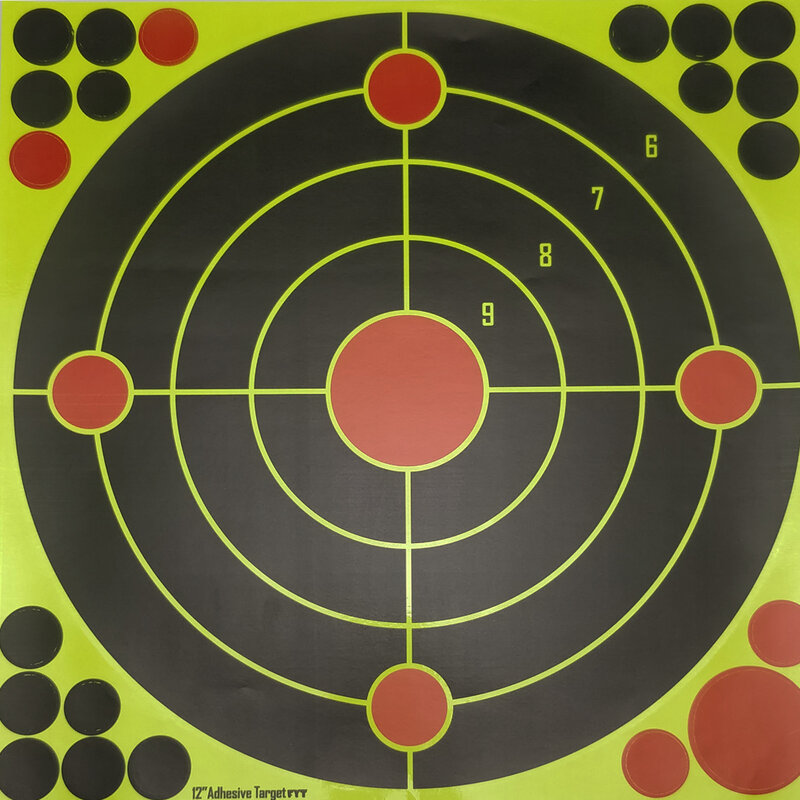 Pegatina autoadhesiva para salpicaduras de 12 "x 12", pegatina reactiva (Impacto de Color) para disparar objetivos (punto rojo Central + Cruz), 10 unids/lote por paquete