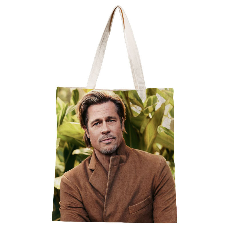 Brad Pitt-Bolso de mano de lona para mujer, bandolera de algodón, ecológico, plegable, reutilizable