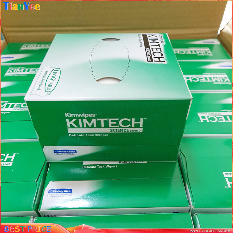 KIMTECH Kimwipes 섬유 청소용 종이 팩, 280 와이프, Kimperly 와이프, 공인 광섬유 와이핑 페이퍼, 도매 가격