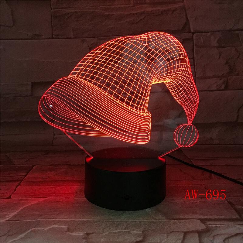 New Style  Christmas Hat 3D Visual Touch Desk Table Light LED Acrylic Lamp Creative led night light Home Decor Holida AW-695