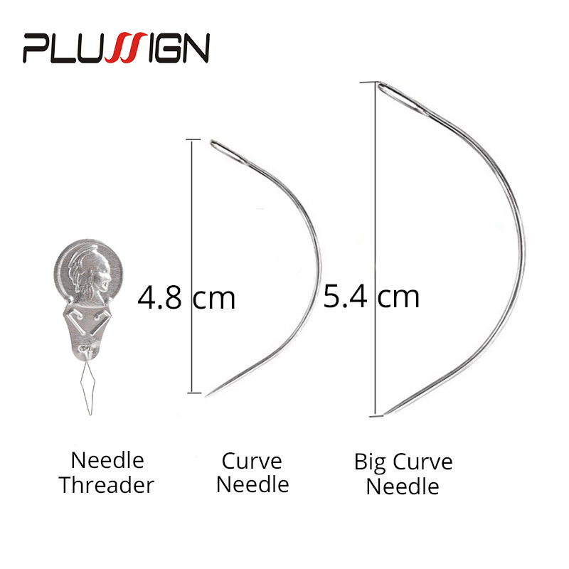Plussign-agujas curvadas para hacer pelucas, 1 rollo de 50 metros, hilo de coser para extensión de cabello, 2 unidades