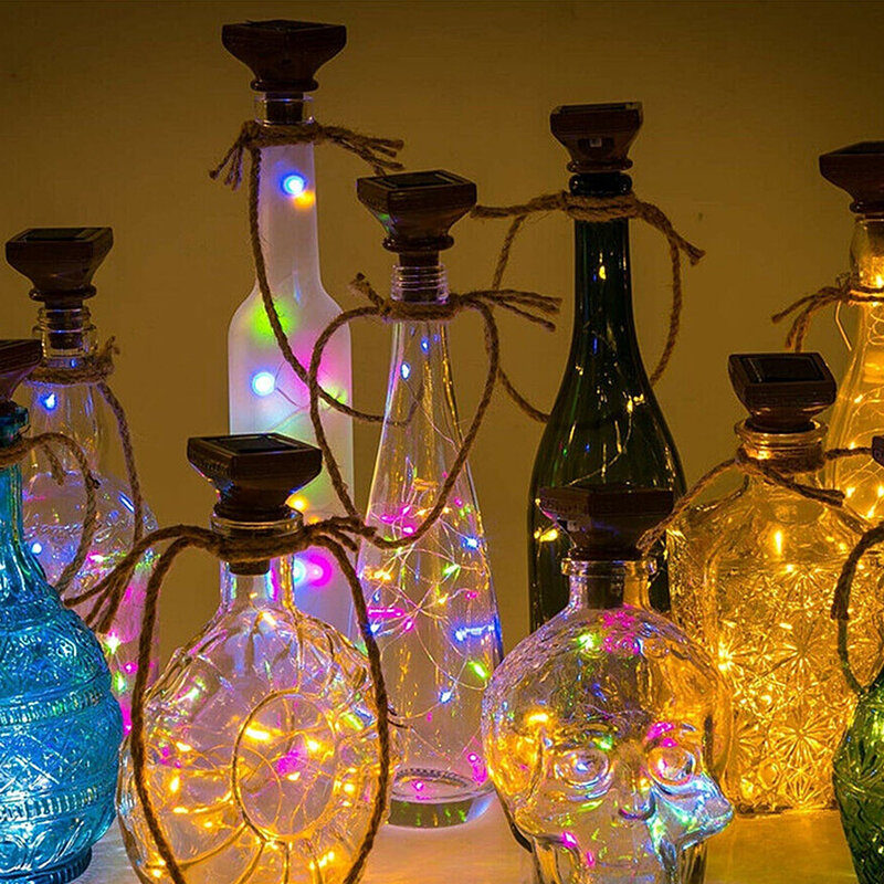 Luzes solares da corda da garrafa do vinho 20 LED Luz da corda da cortiça Fio de cobre Luz de fada para férias Festa de Natal Decoração de casamento