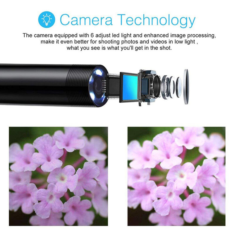 USB C 타입 미니 내시경 카메라, 유연한 하드 케이블, 스네이크 보어스코프 검사 카메라, 안드로이드 스마트폰 PC용, 7mm, 2m, 1m, 1.5m