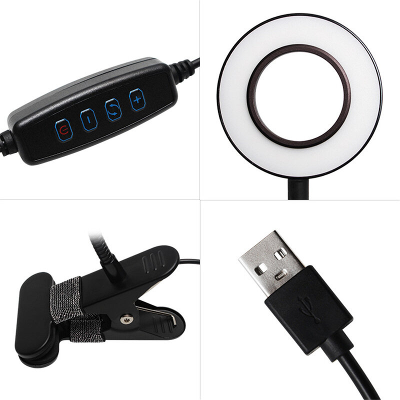 USB Power Led Nightโคมไฟอ่านหนังสือสีดำยืดหยุ่นท่อโต๊ะหนังสือHeadboard Study Lightหรี่แสงได้DC5V