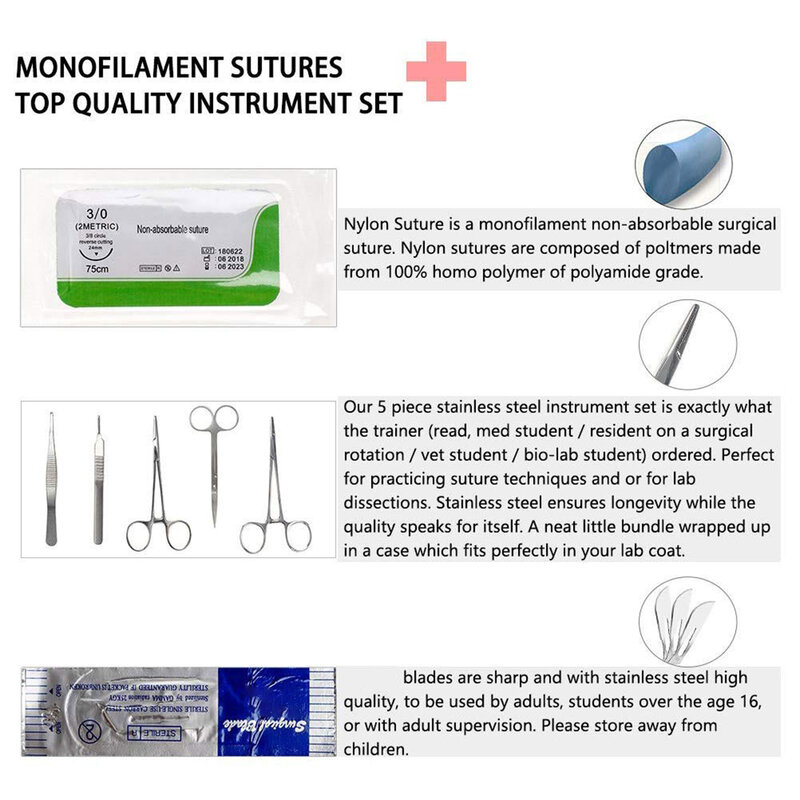 Kit de sutura com tudo incluído para desenvolver e refinar técnicas de sutura kit de sutura costura kit de sutura medica suture simulator  kit suture training kit costura