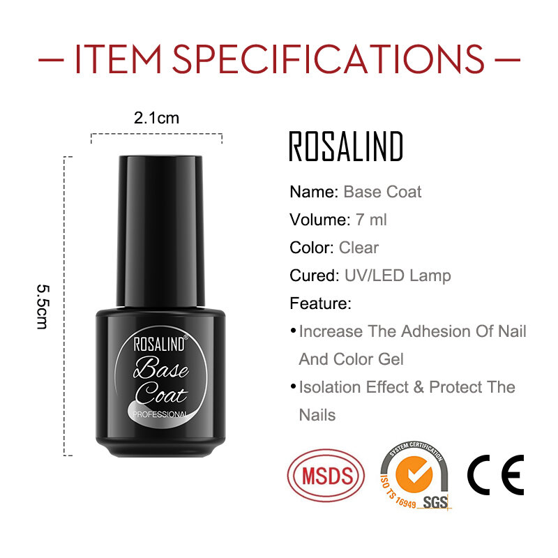 Rosalind-ベースとトップコートのマニキュア,透明なジェルを浸すための半永久的なマニキュアセット