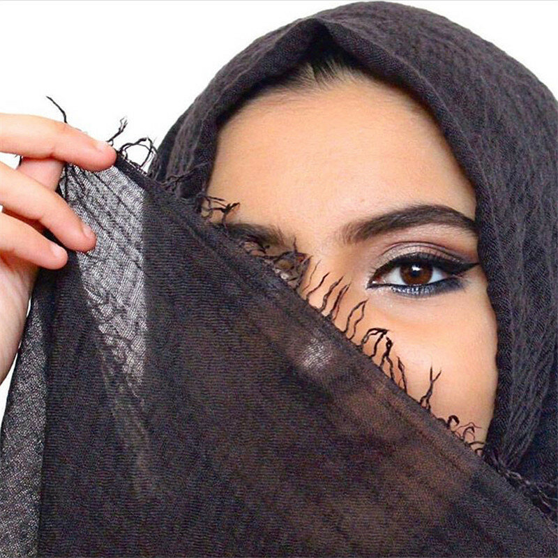 Algodão macio Hijab Crinkle muçulmano para mulheres, lenço islâmico, envoltórios de cabeça islâmicos, Hijab feminino, casamento Hijab, 70*175cm