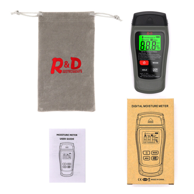 MT-18 회색 디지털 목재 수분 측정기, 종이 습도 테스터, 벽 습도계, 목재 습기 감지기, 0-99.9% 2 핀, 신제품