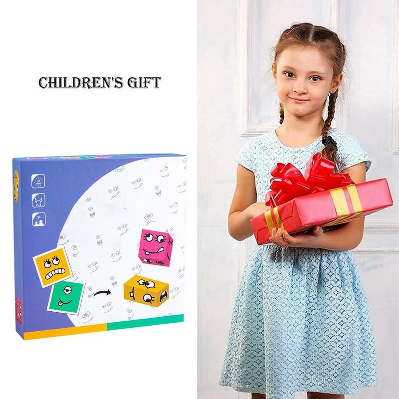 Jouet d'expressions en bois, Cube magique en bois, blocs de construction, jouets éducatifs Montessori pour enfants, amusant 64 cartes