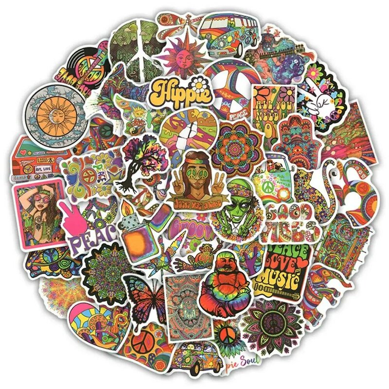 10/30/50PCS Hippie Art Sticker Psychedelic For Suitcase Notebook Skateboard Fridge Laptop Classic Toy Decals Graffiti Sticker F3