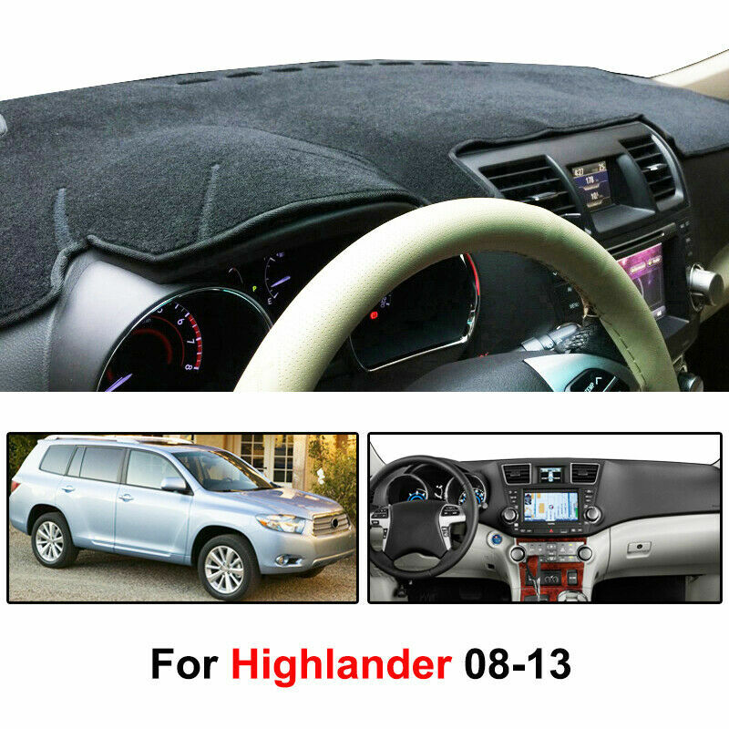 Cubierta de salpicadero para Toyota Highlander 2008-2013, embellecedor de tablero de coche, Alfombra de consola central negra, protector de alfombrilla a prueba de calor