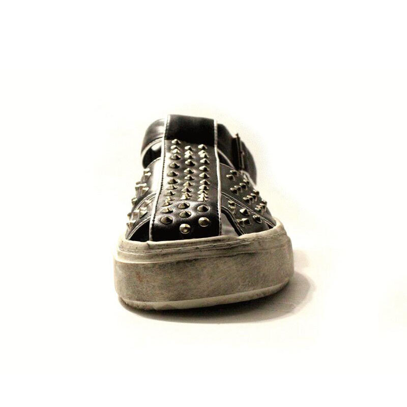 Włoskie ręcznie robione letnie męskie nitowane sandały prawdziwej skóry Runway gruba platforma klamra na kostce dziewczyny człowiek plaża sandały buty