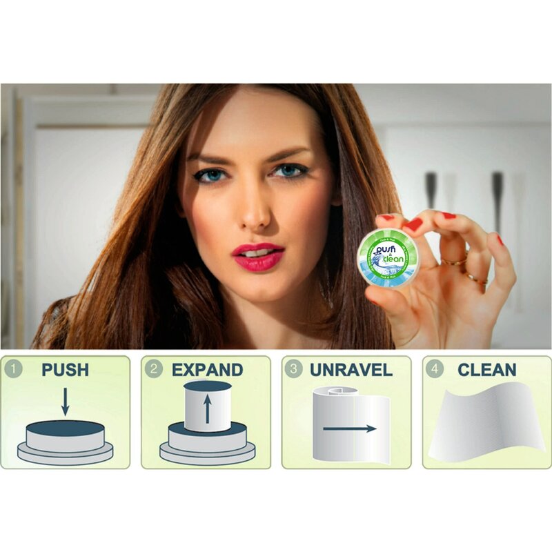 Toalhetes desinfetantes Push Clean 50 unidades. Muito prático para usar em qualquer lugar. 100% natural. Dermatologicamente testado
