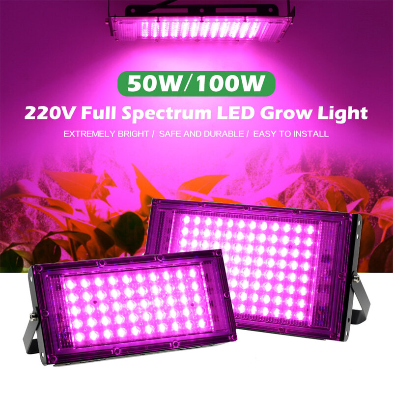 LED تنمو ضوء AC220V 50 واط 100 واط LED الطيف الكامل فيتو مصباح الدفيئة نمو النباتات المائية الإضاءة تنمو ضوء
