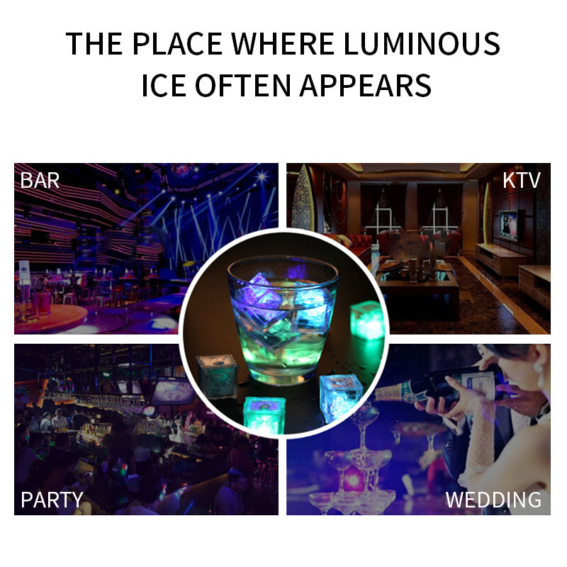 12Pcs Ice ก้อนโคมไฟ LED Luminous Ice Cube Night Light Light-Up Bar ถ้วยแต่งงาน Decor โคมไฟ new Glow Party Supplies