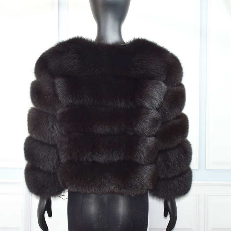 Cappotto reale della maglia della pelliccia di volpe di Outwear di modo del rivestimento della maglia di inverno delle donne reali naturali del cappotto della pelliccia di volpe di 50CM trasporto libero