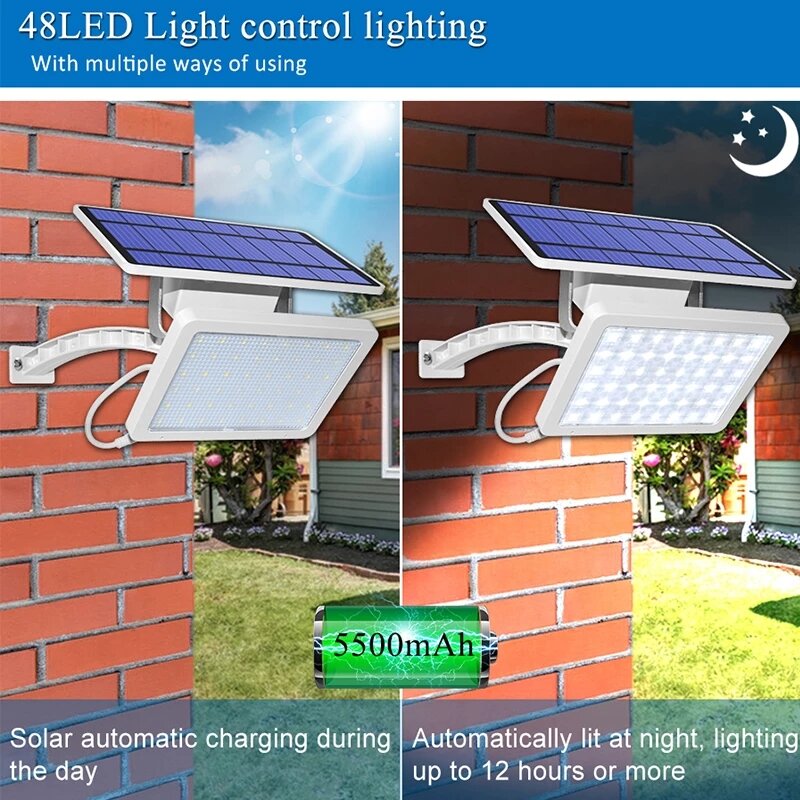 Luz Solar superbrillante para exteriores, lámpara de jardín con ángulo de iluminación ajustable, impermeable, para pared, patio y calle, 48 led
