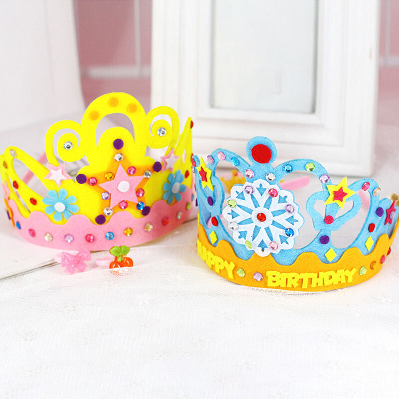 DIY Crafts Toy Birthday Hat Non-woven Fabric Party Decorations Crown Kindergarten Material Children Toys Stars Sequins Patterns
