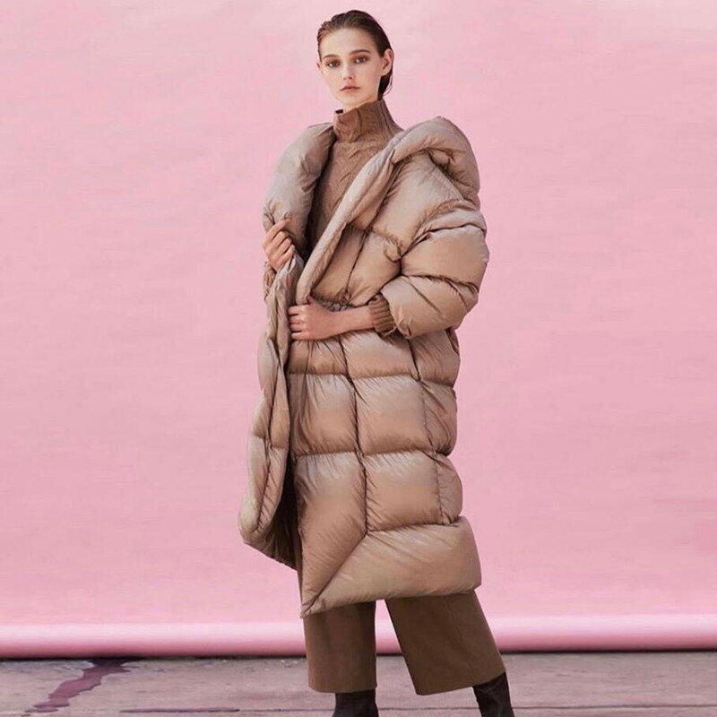 90% 白アヒルダウンジャケット女性のファッション特大ふわふわダウンコート女性2021の新しい冬暖かいフード付きダウンパーカーq437