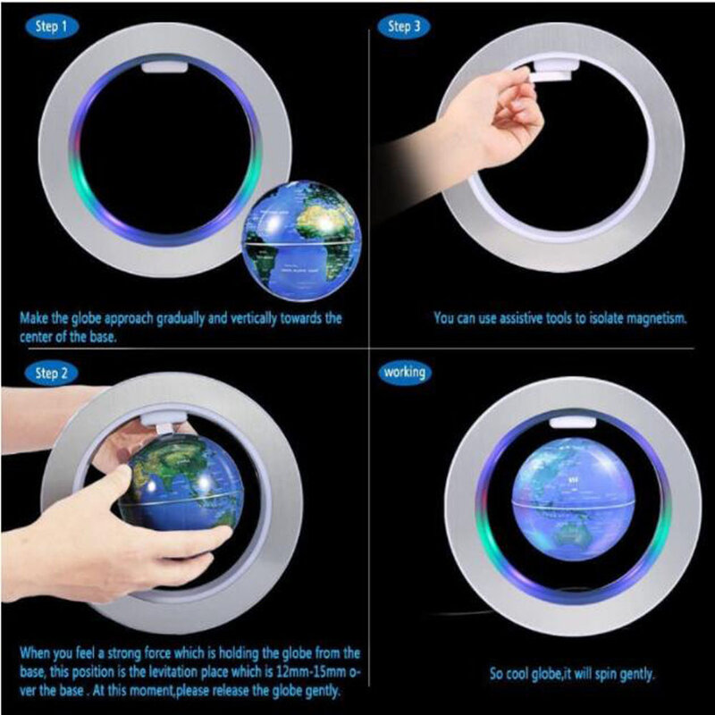 1 Pc /Pack Cool O-Shape Lightening Magnetic Levitation Floating English Globe for Teaching Students &Decoration & Education