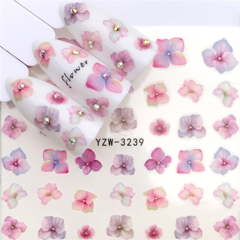 10 tipos/lote design flor de transferência de água decalques água adesivos de unhas folhas florais planta adesivos de unhas etiqueta do prego arte