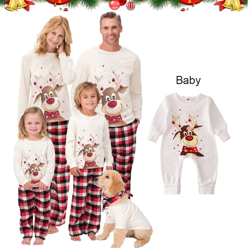 Ensemble de pyjamas de Noël assortis pour la famille, cerf mignon, adulte, enfant, bébé, tenues de Noël, vêtements pour chien Pj, écharpe, 2022