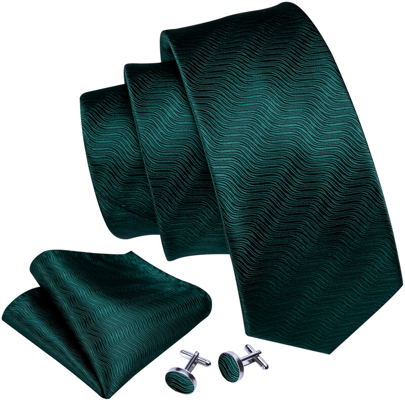 Mode Luxus grüne Seide Krawatte für Männer lässig formale Hochzeit geometrische Krawatte Barry.Wang Krawatten Taschentuch Manschetten knöpfe Set Geschäfts geschenk