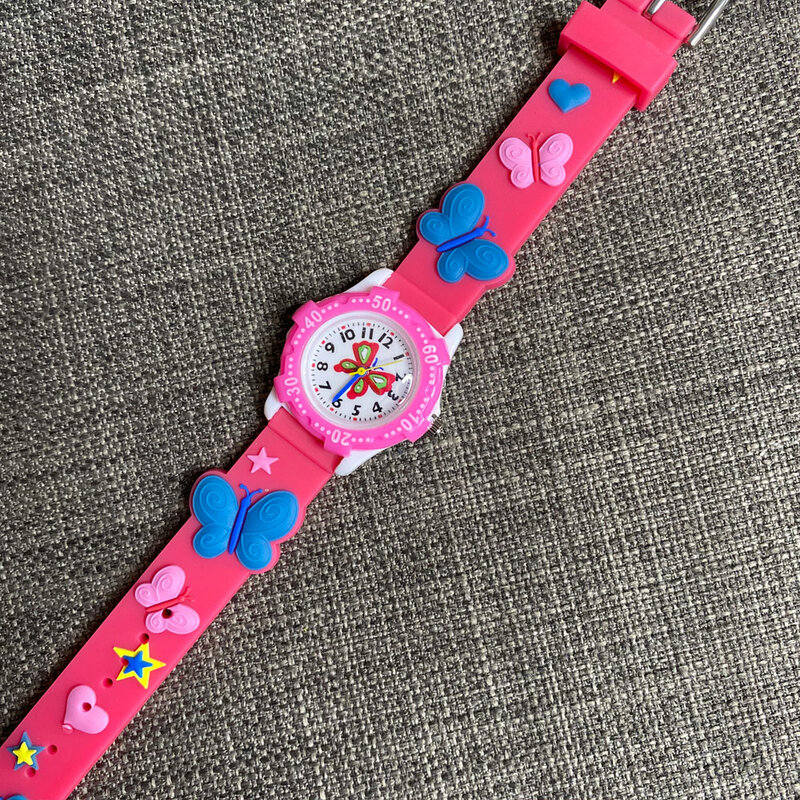Baru Merah Putih Pink Kupu-kupu Kartun Anak-anak Jam Tangan Kasual Tali Silikon Kuarsa Perhiasan Jam Tangan Anak Perempuan Relogio 2021