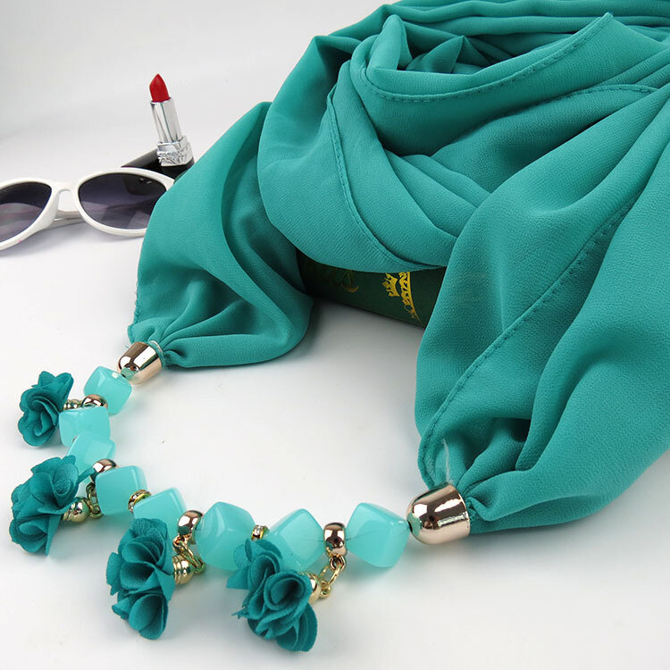 Женское шифоновое кольцо с принтом, разностильное ювелирное ожерелье, цветочный кулон, шарф, аксессуары для женской одежды, хиджабы-шарфы