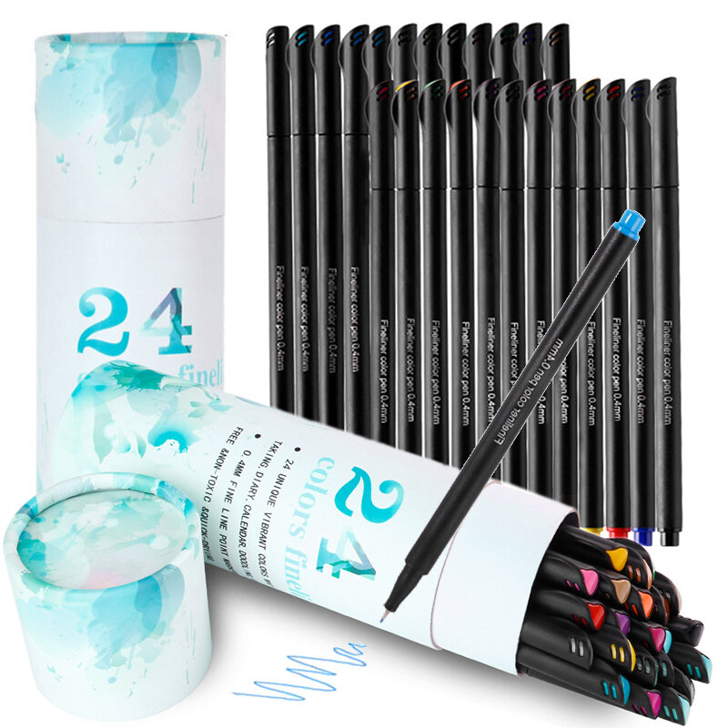 Fineliner – stylo à aiguilles coloré à base d'eau, 0.4mm, 12/24/60 couleurs, stylo pour Gel de peinture, à crochet, ligne