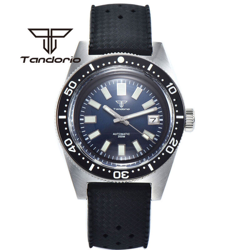 Tandorio 300M 41mm 62mas Automatic Men Wristwatch NH35A PT5000 Domed AR Sapphire Crystal Rotating Bezel Date Rubber/Steel Band