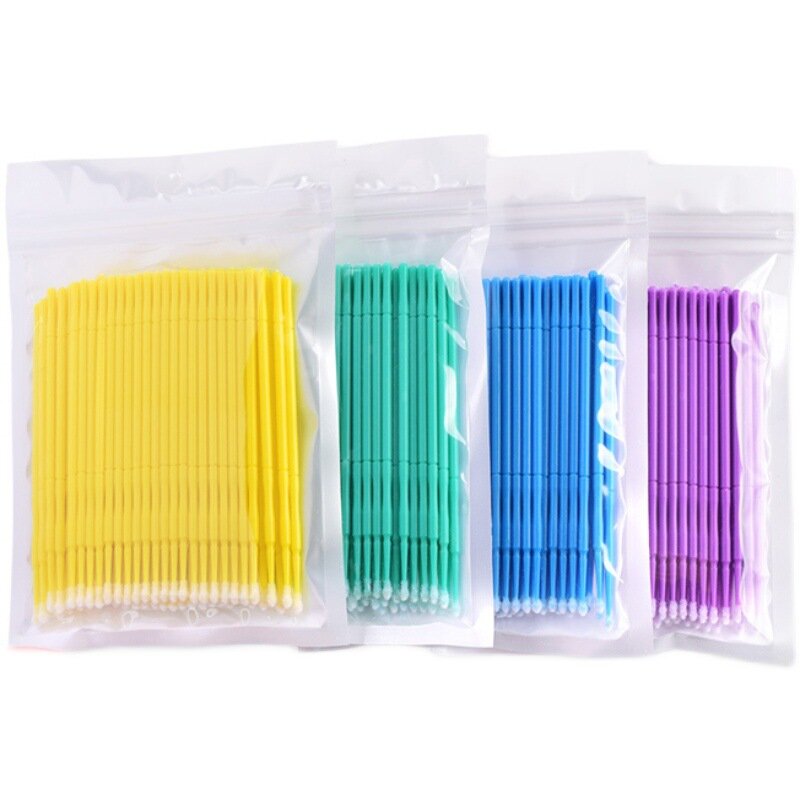 Cotonetes descartáveis coloridos 100, cotonetes com micro escovas para limpeza e extensão dos cílios, ferramentas para maquiagem cosmética