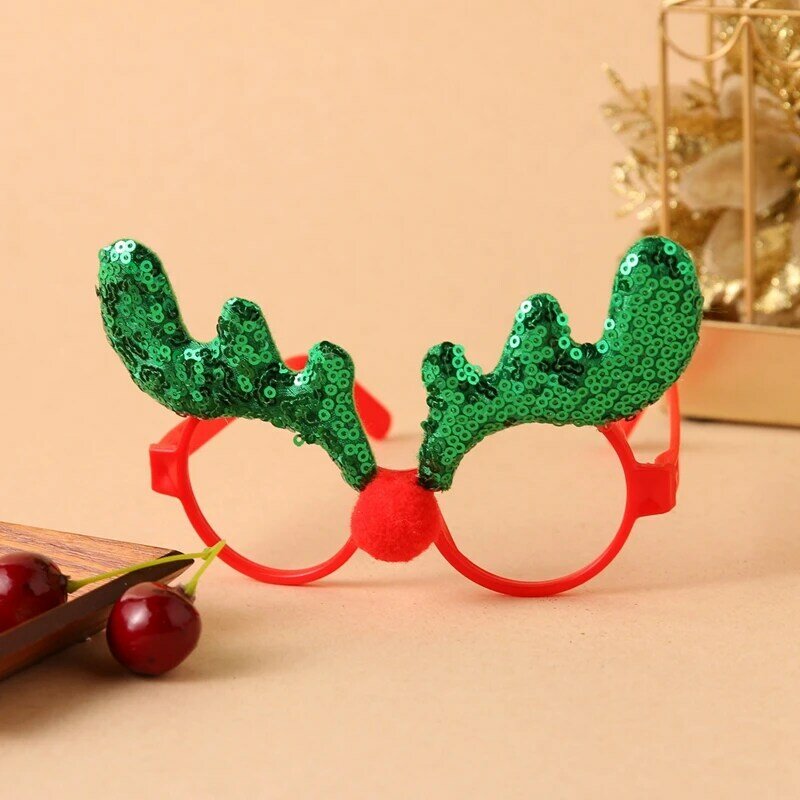 ALIUTOM Cute Cartoon Christmas Glasses Frame Glittered Eyeglasses No Lens Santa Xmas Decorations For Home New Year Kids Gifts