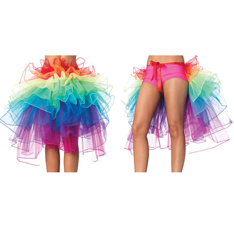 Regenbogen Neon Tutu Rock Rave Party Dance Halb Treiben Burlesque Sexy Clubwear