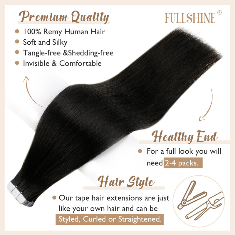 Extensões de cabelo humano Full Shine Tape-In, cabelo 100% natural, trama de pele, invisível, sem costura, omber, cor loira, cola para salão