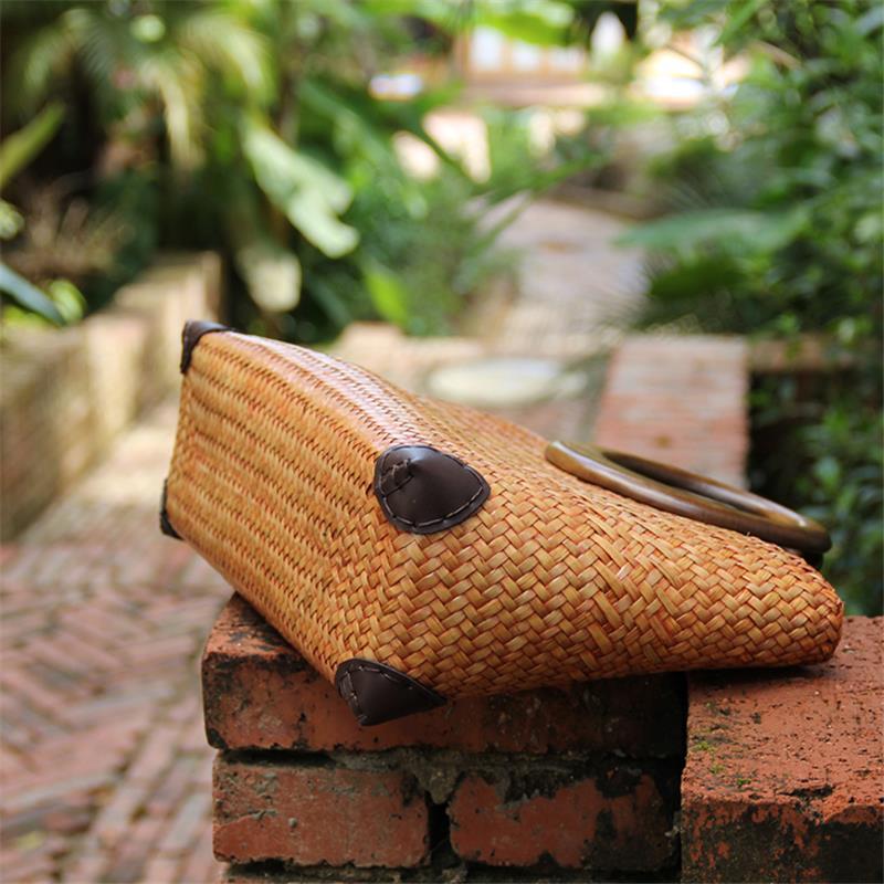Bolso de mimbre de paja de Tailandia para mujer, tejido a mano, Retro, literario, nuevo estilo, 36x20CM, a6104
